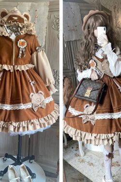 Y2K Lolita Bear Dress with Jacket - Cute Ruffle Princess Costume