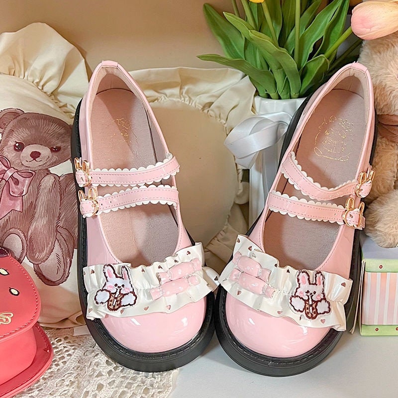 Y2K Lolita Mary Jane Platform Shoes - Pink & Blue