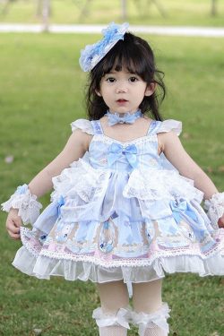 Y2K Lolita Toddler Dress - Blue Puff Sleeve Pageant Dress