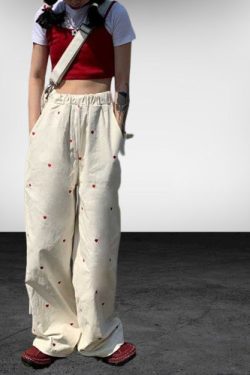 Y2K Love Print Wide Leg Sweatpants - Women's Fashion
