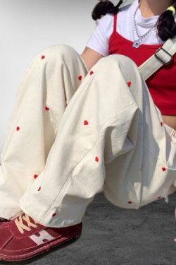 Y2K Love Print Wide Leg Sweatpants - Women's Fashion