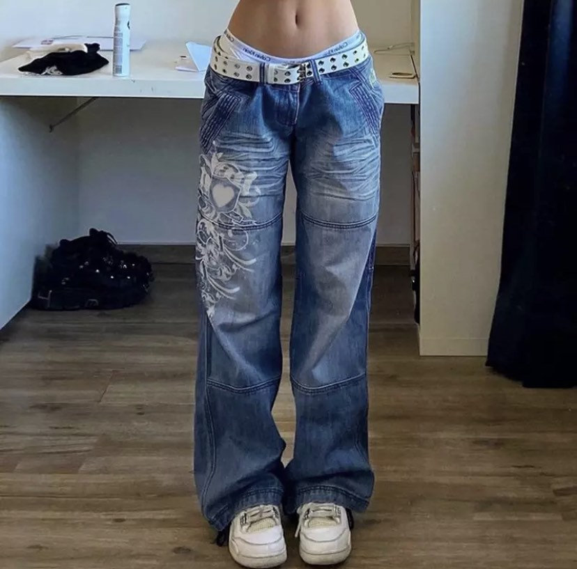 Y2K Low Waist Cargo Jeans for Retro Fashion Look