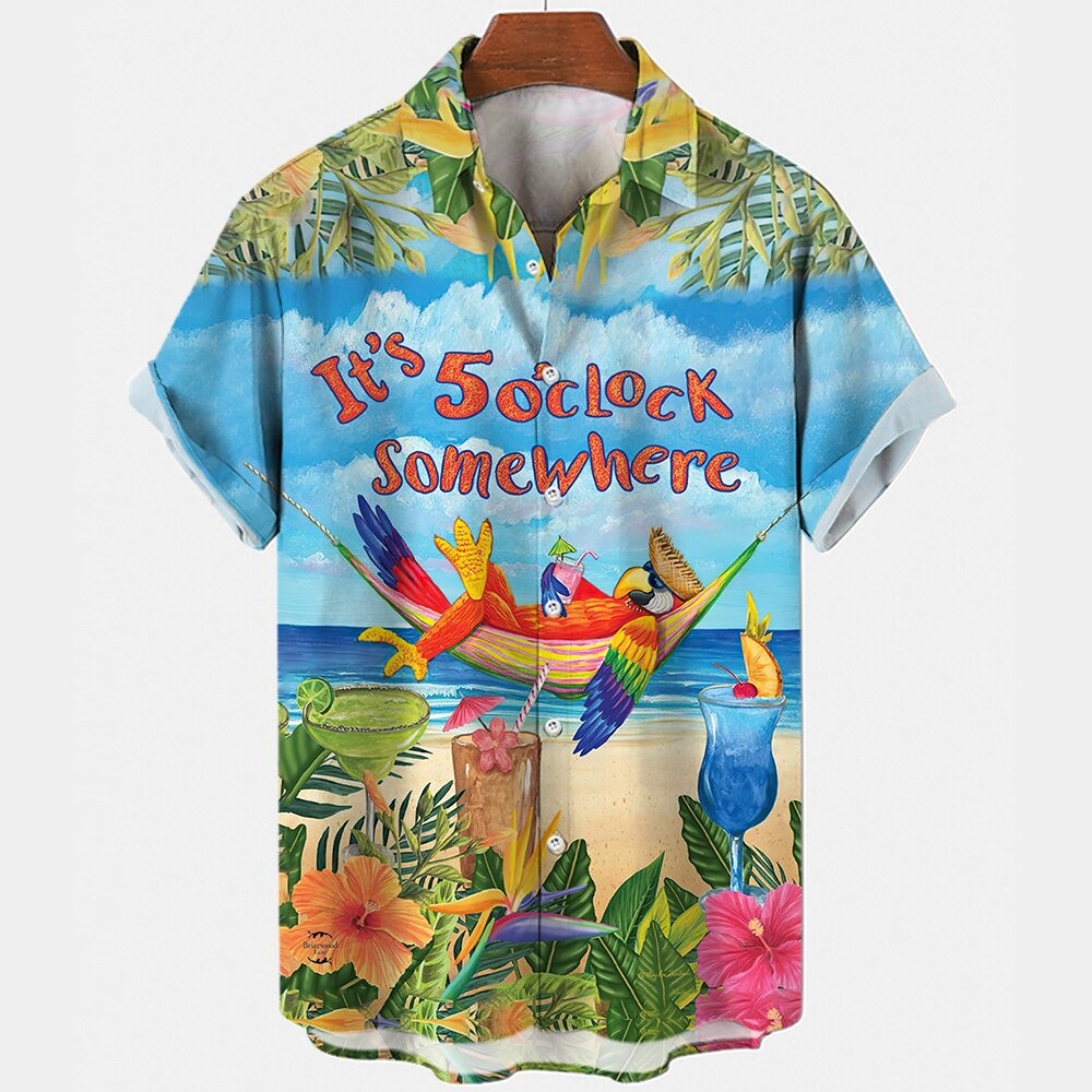 Y2K Men's Hawaiian Print Summer Beach Hip Hop Shirts