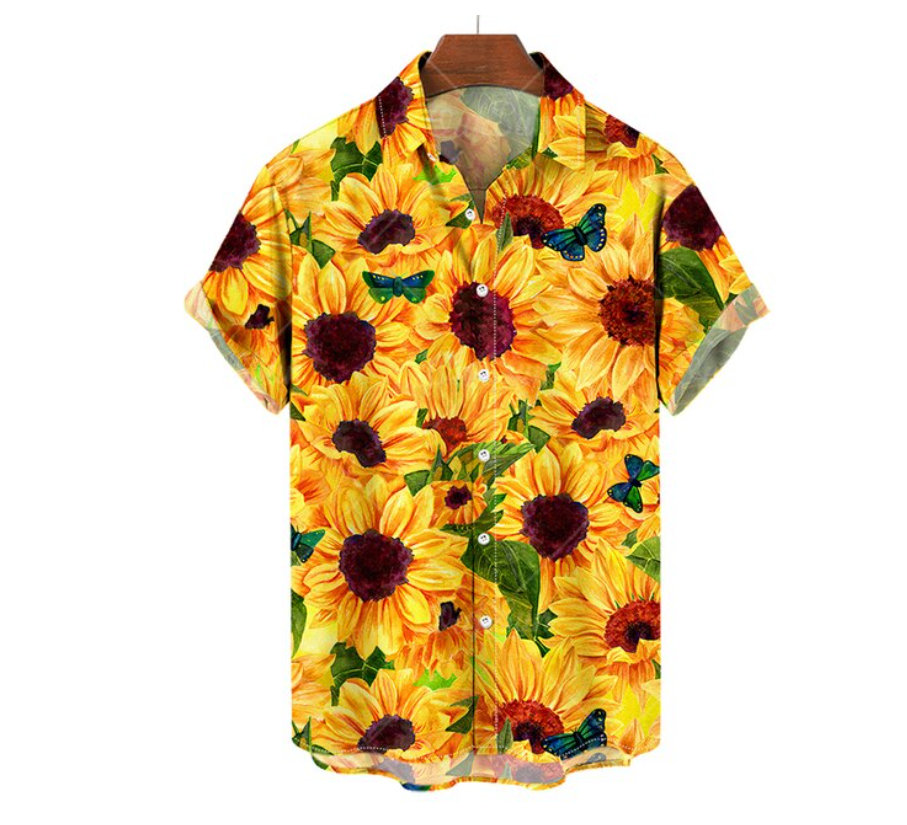 Y2K Men's Hawaiian Sunflower Print Loose Fit Shirt