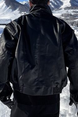 Y2K Men's Vegan Leather Bomber Jacket Casual Cool