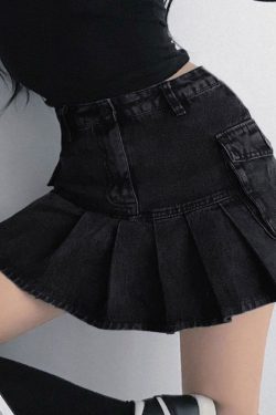 Y2K Mini Denim Cargo Skirt - Sexy Goth Black Shorts