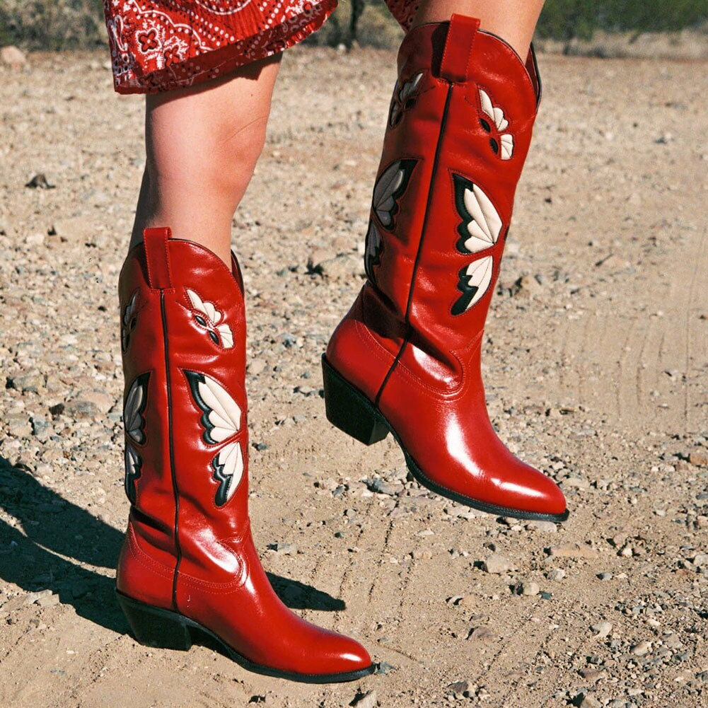 Y2K Nashville Bachelorette Leather Cowboy Boots Black White