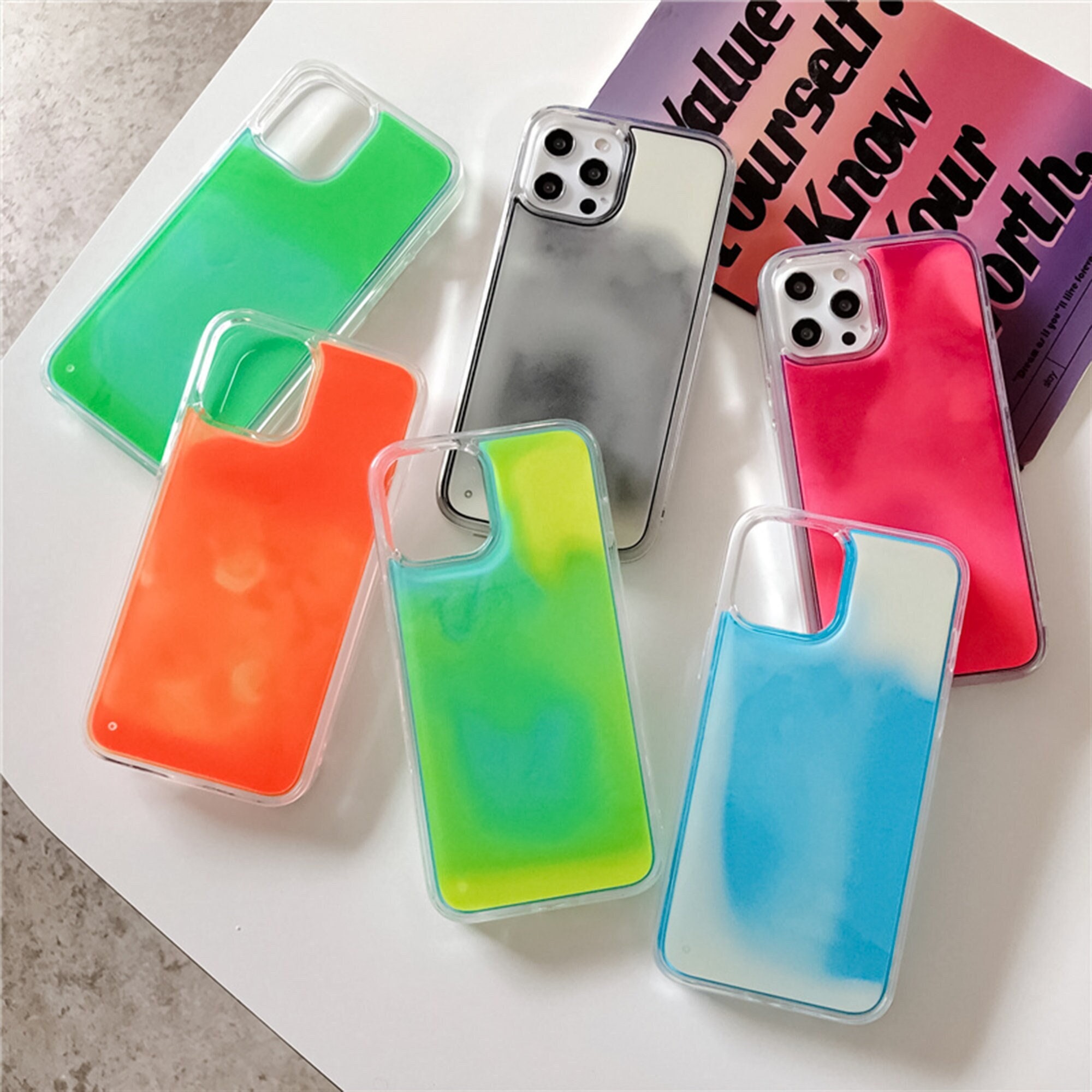 Y2K Neon Quicksand iPhone Case for 14 13 12 11 Pro Max