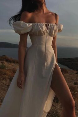 Y2K Off Shoulder Midi Dress - Romantic Vintage Style