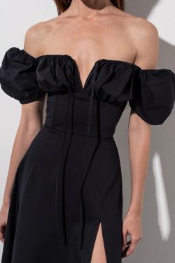 Y2K Off Shoulder Midi Dress - Romantic Vintage Style