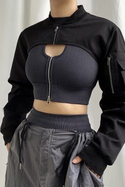 Y2K Open Breast Sleeve Crop Top Fashion Trend