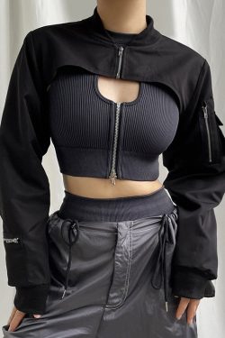 Y2K Open Breast Sleeve Crop Top Fashion Trend