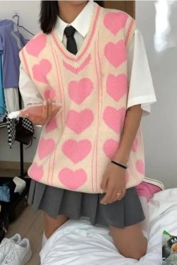 Y2K OverSized Love Print Cardigan Waistcoat - Korean Style