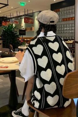 Y2K OverSized Love Print Cardigan Waistcoat - Korean Style