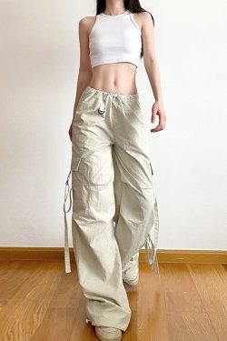 Y2K Parachute Wide Leg Cargo Pants Streetwear Vintage