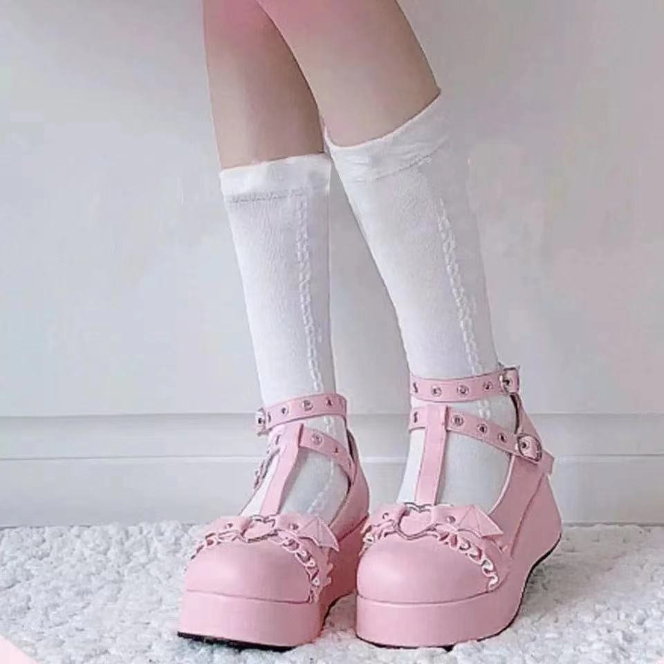 Y2K Pastel Goth Pink Mary Jane Platform Chunky Heels