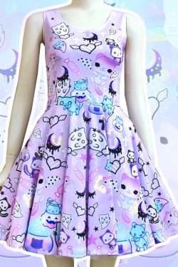 Y2K Pastel Goth Skater Dress Kawaii Halloween Fairy Kei Harajuku