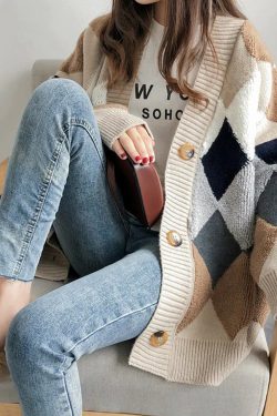 Y2K Patchwork OverSized Knitted Cardigan Jacket for Women