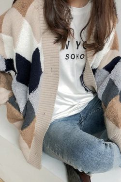Y2K Patchwork OverSized Knitted Cardigan Jacket for Women