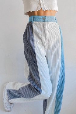 Y2K Patchwork Striped Corduroy High Waisted Pants