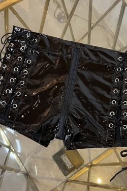 Y2K Patent Leather Bandage Rave Clubwear Shorts