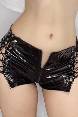 Y2K Patent Leather Bandage Rave Clubwear Shorts