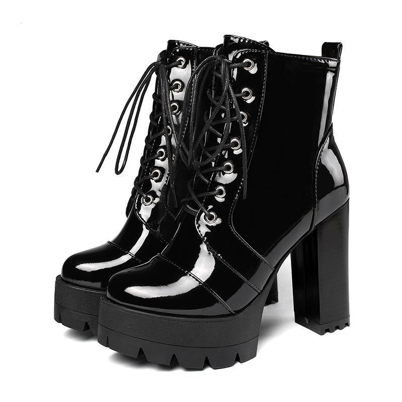 Y2K Patent Leather Biker Boot Motorcycle Boot Platform Shoes