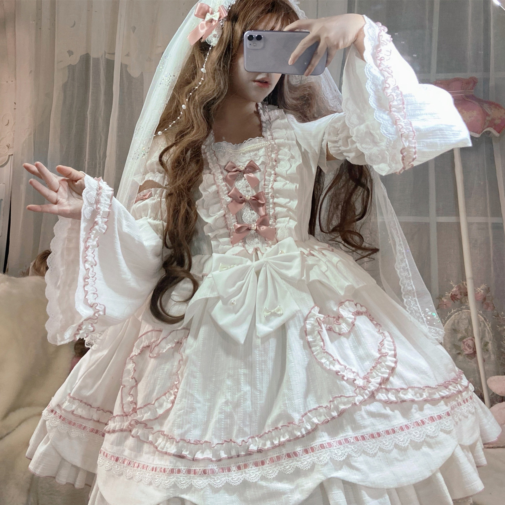 Y2K Pearl Princess Cotton Dress - Party, Costume
