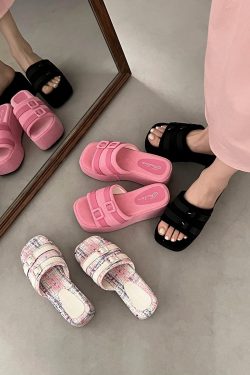 Y2K Pink Black Thick Sole Sandals - 90s Fashion Trend