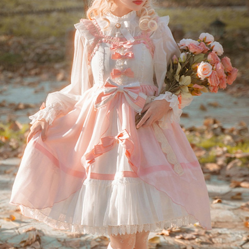 Y2K Pink Bow Lolita Dress - Kawaii Princess Style