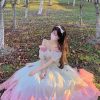 Y2K Pink Chiffon Lace Lolita Princess Wedding Dress