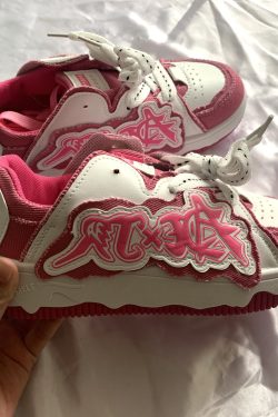 Y2K Pink Graffiti Platform Sneakers for Women & Unisex