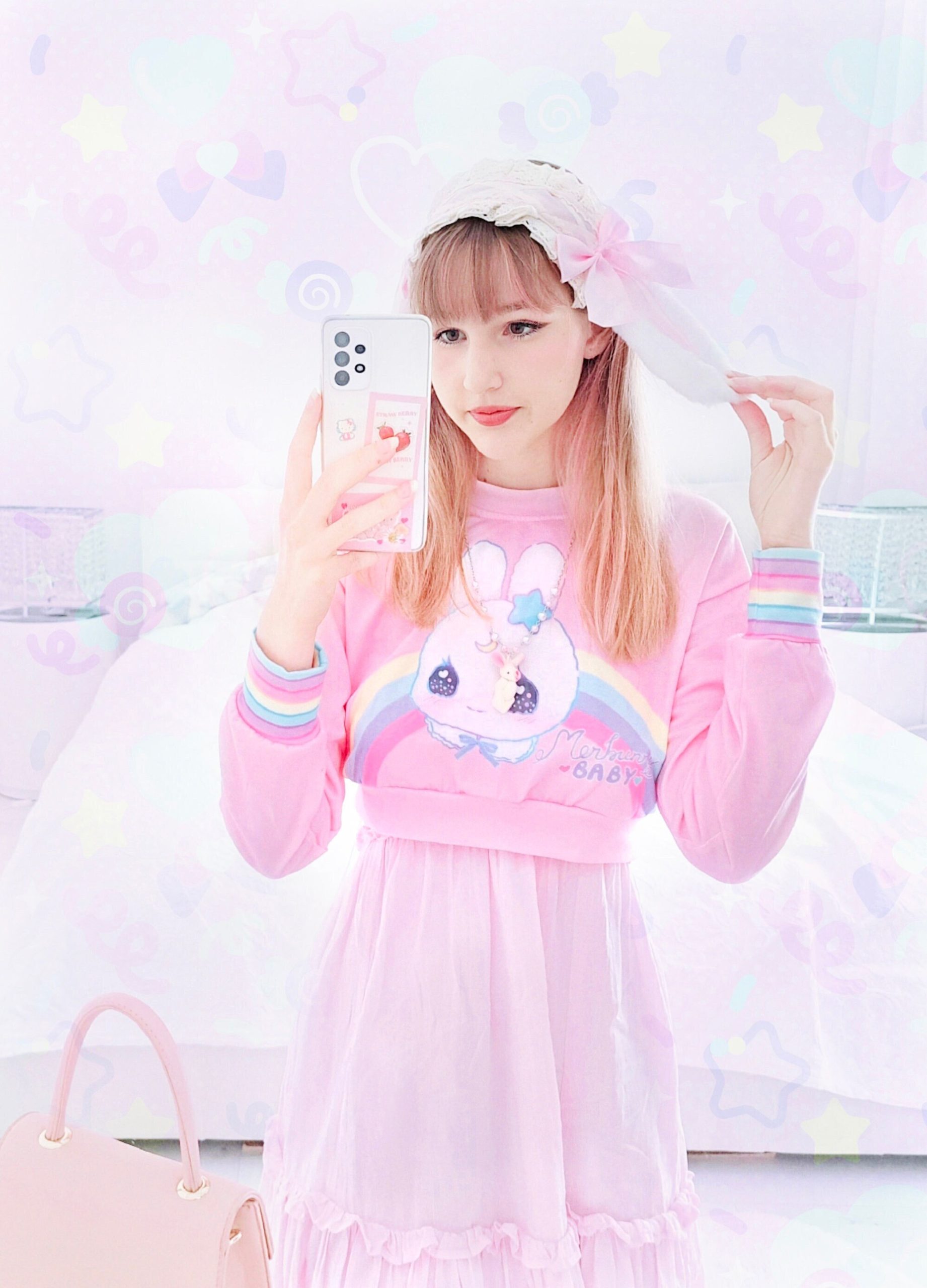 Y2K Pink Pastel Bunny Cropped Sweatshirt Harajuku Style
