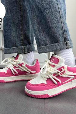 Y2K Pink Platform Sneakers - Harajuku Kawaii Unisex Shoes