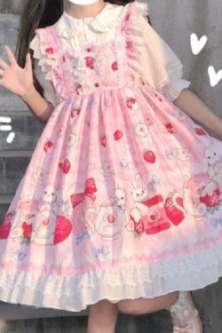 Y2K Pink Rabbit Lolita Dress - Trendy Vintage Fashion for Women