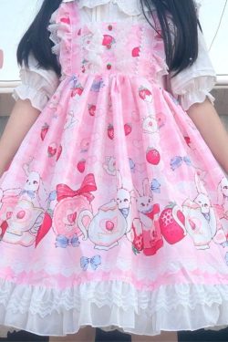 Y2K Pink Rabbit Lolita Dress - Trendy Vintage Fashion for Women