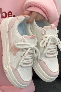 Y2K Pink Star Platform Sneakers for Women Trendy Style