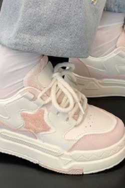 Y2K Platform Sneakers Star Patches - Kawaii Harajuku Lace Up Shoes