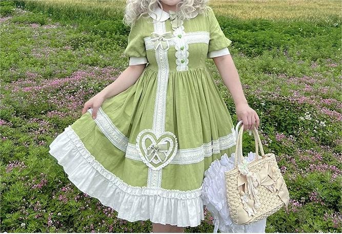 Y2K Plus Size Green Lolita Summer Dress for Women