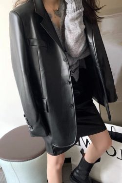 Y2K Preorder Black Leather Blazer Fashion Jacket