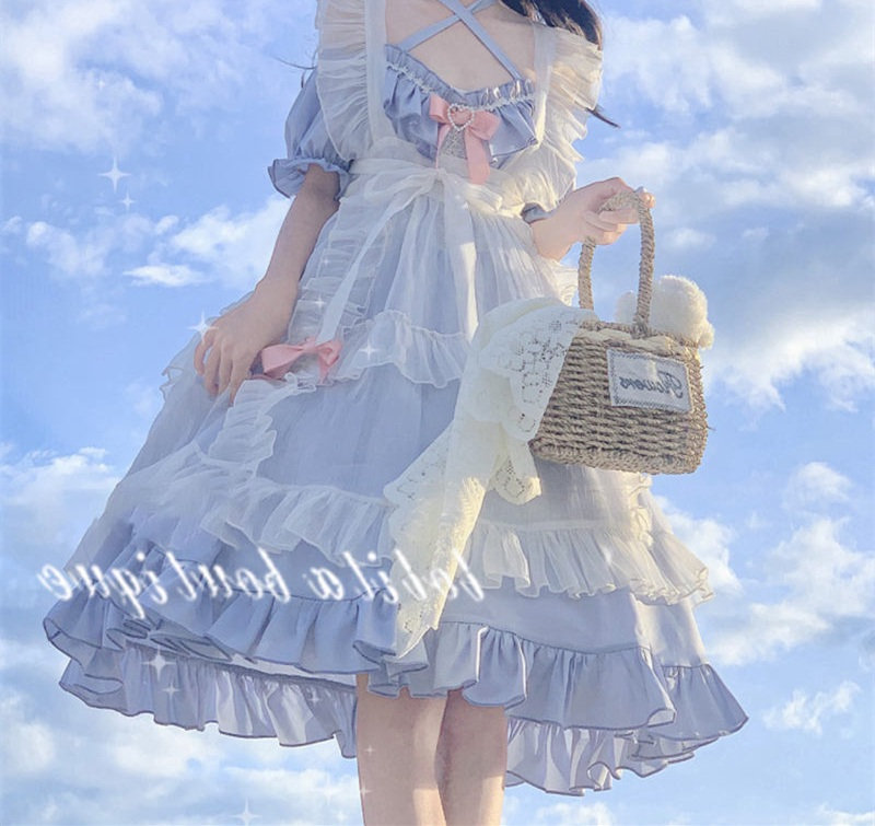 Y2K Princess Blue Lolita Summer Dress Cosplay Fashion