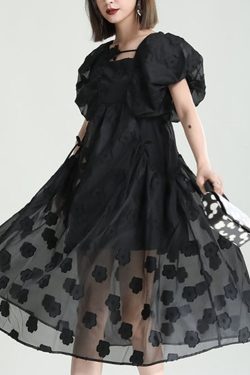 Y2K Princess Dress with Black Bubble Mesh Sleeves