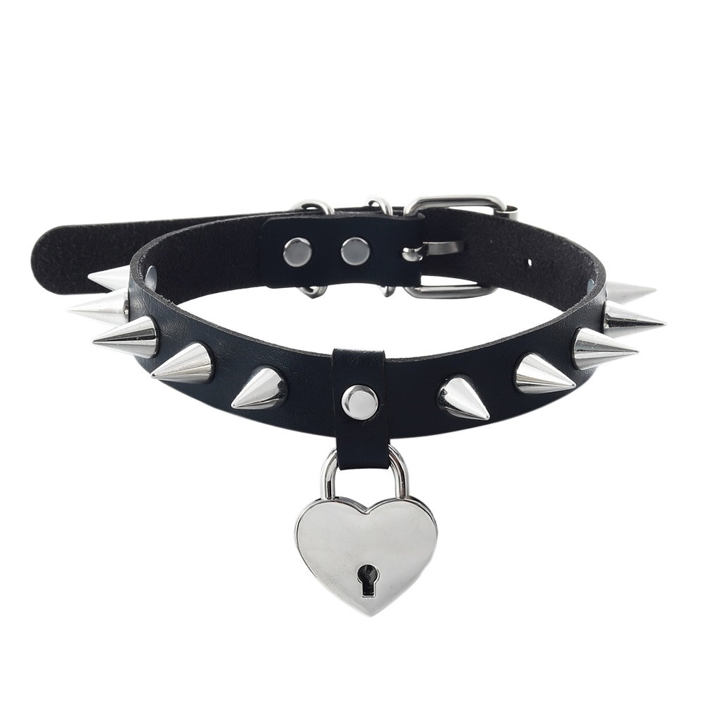 Y2K Punk Aesthetic Spiked Heart Leather Choker