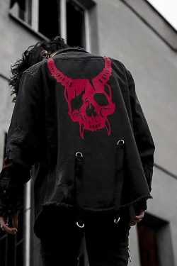 Y2K Punk Gothic Snake Skull Skeleton Denim Jacket