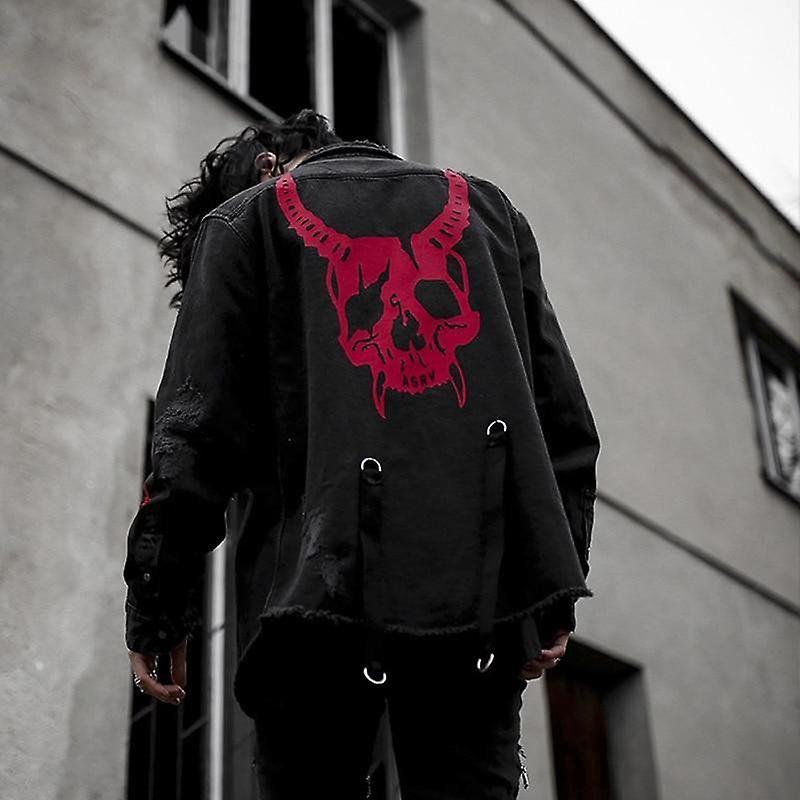 Y2K Punk Gothic Snake Skull Skeleton Denim Jacket
