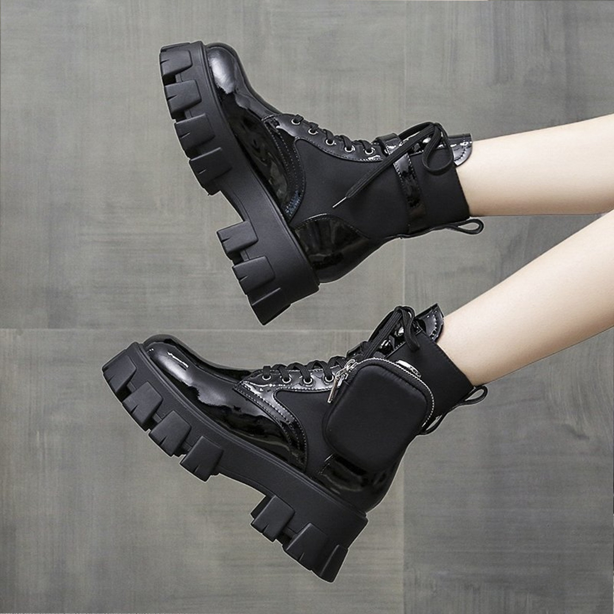 Y2K Punk Platform Chunky Ankle Boots - Patent