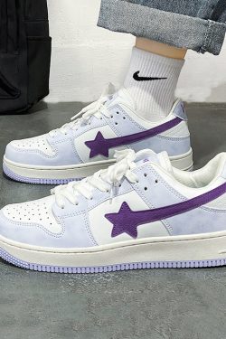 Y2K Purple BAPESTA Shoes | Trendy Purple Sneakers | Y2K Clothing