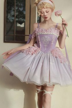 Y2K Purple Lace Sleeveless Tea Party Dress for Girls