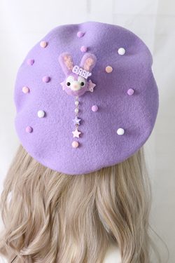 Y2K Purple Wool Bunny Beret Retro Winter Cap