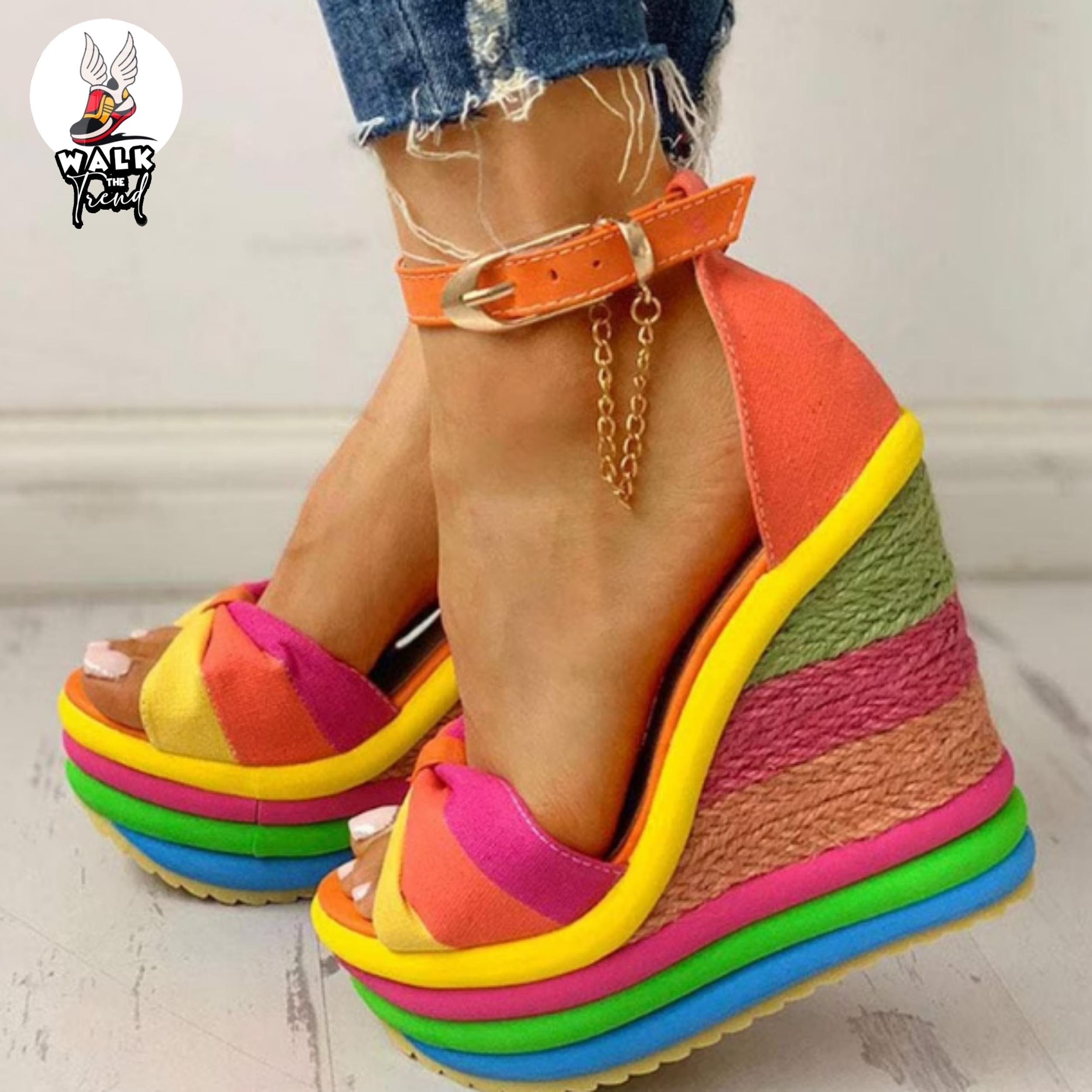 Y2K Rainbow Wedge Heels - Vibrant Women's Shoes